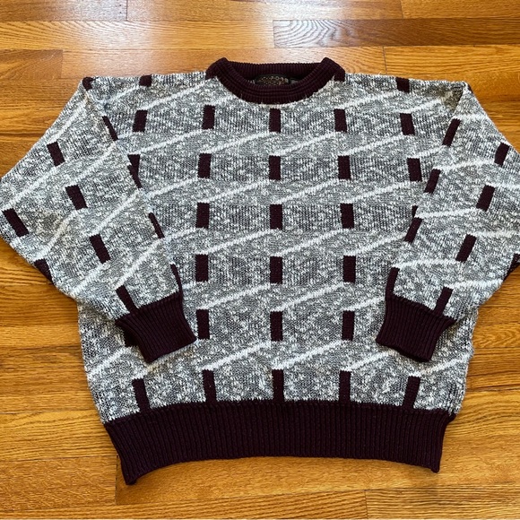 crazy new wave 80s geometrical sweater acrylic grey large uniform code brand pun